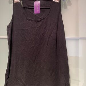 Black Sleeveless Top with Embellished Shoulders